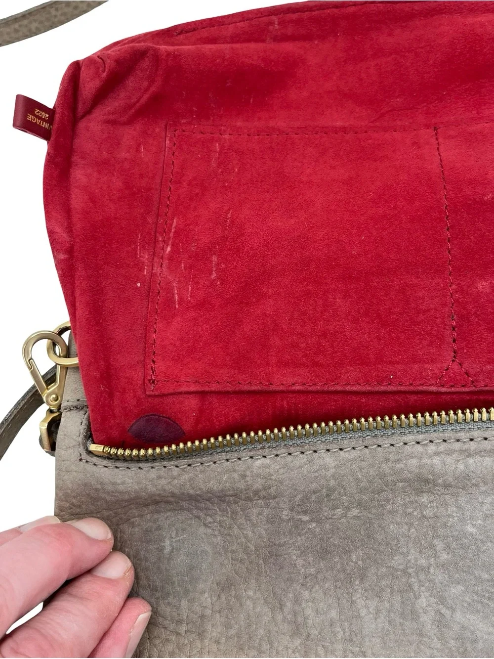 Hammitt Taupe Suede Crossbody with Gold Hardware